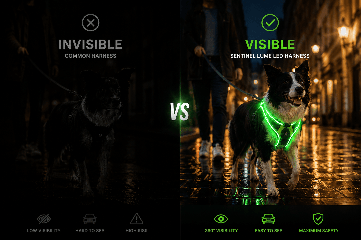 Sentinel Lume LED Dog Harness - High Visibility USB Rechargeable Light Up No Pull Harness - Night Black